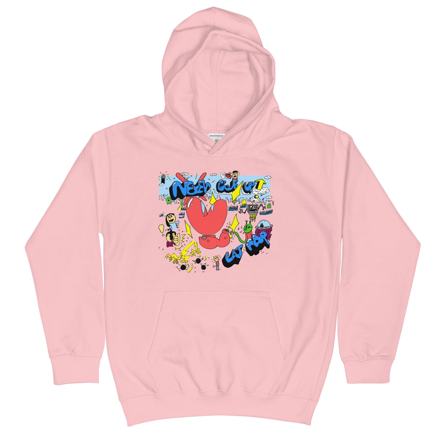 Cat Rap Never Gives Up Youth Hoodie - Pink